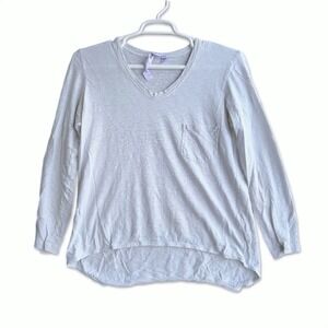 Wilt Slub Cotton Pocket Tee Women Medium White V-Neck Long Sleeve High Low Hem